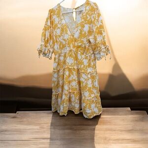 Anthropologie  Yellow and White Floral Mini Dress